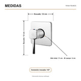 Medidas verificadas sobre el producto — Registro monocontrol para ducha con escudo cuadrado cromado