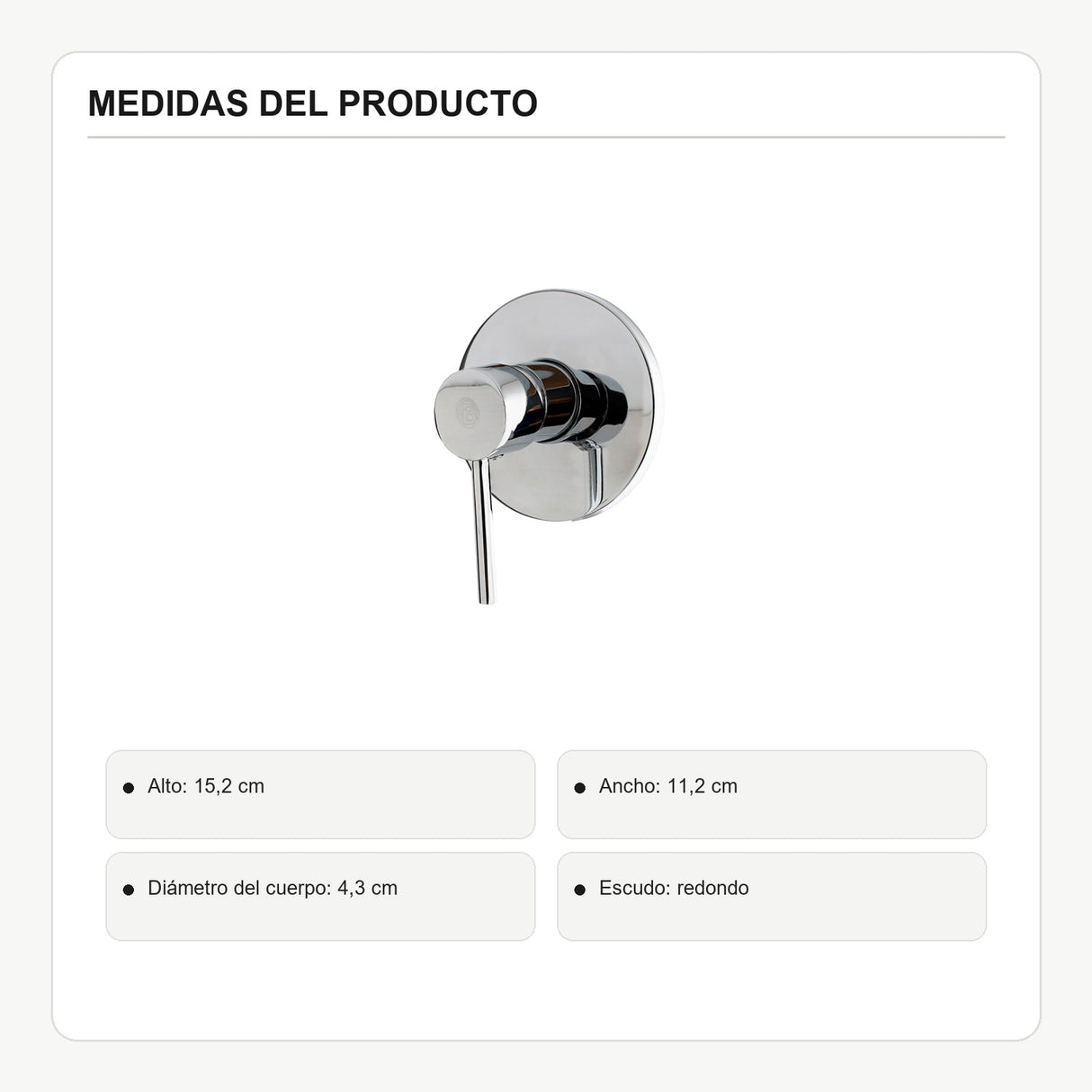 Registro monocontrol para ducha con escudo redondo cromado con medidas verificadas