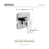 Medidas verificadas sobre el producto — Registro monocontrol para ducha con escudo cuadrado en acero inoxidable