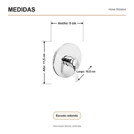 Registro monocontrol para ducha con escudo redondo en acero inoxidable