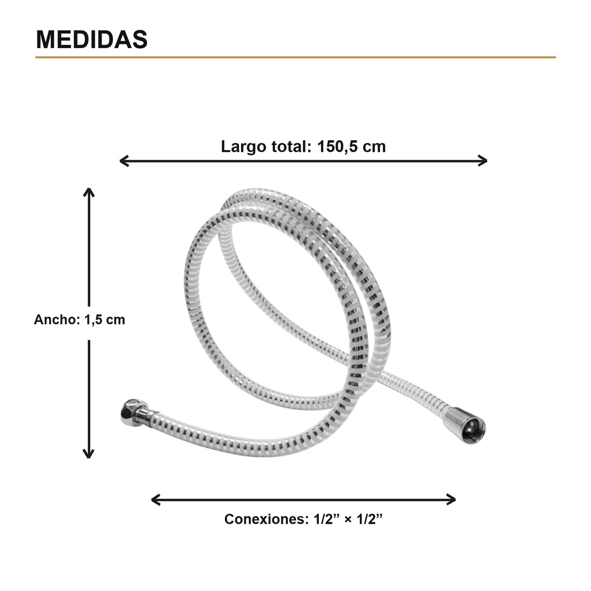 Medidas verificadas — Manguera Flexible en PVC para Teleducha de 1,5 m Cromada