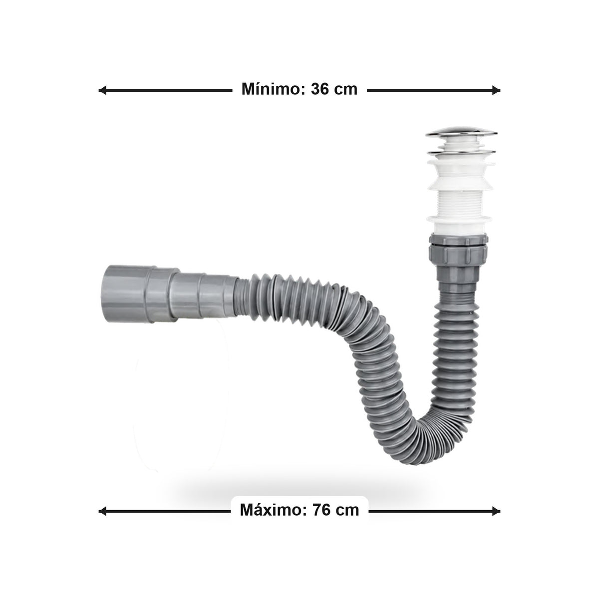 Sifón Flexible Con Push Para Lavamanos Gris Y Cromado - imagen 4