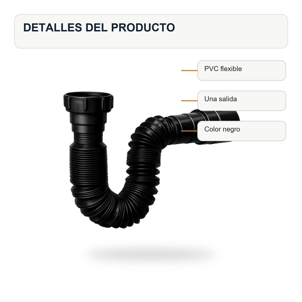 Sifón Flexible Sencillo Nacional Negro En PVC - imagen 4