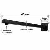 Medidas del tubo cuadrado negro para regadera de 40 cm