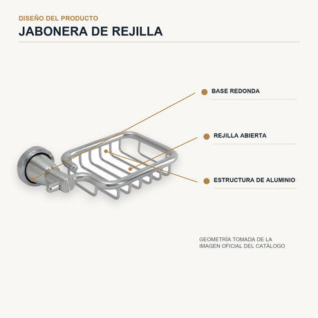 Jabonera de rejilla en aluminio cromado con base redonda