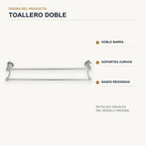 Diseño del toallero mural de doble barra en aluminio cromado