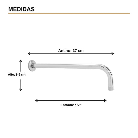 Tubo para Regadera de Pared de 37 cm en Acero Inoxidable Cromado