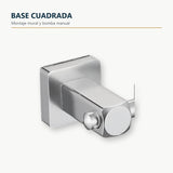 Dispensador mural de jabón con base cuadrada cromada con detalle funcional