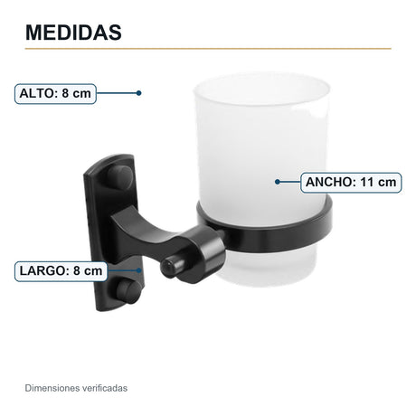 Portavaso mural en aluminio negro con vaso blanco