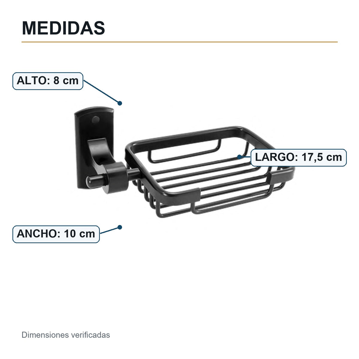 Medidas de la jabonera de rejilla en aluminio negro