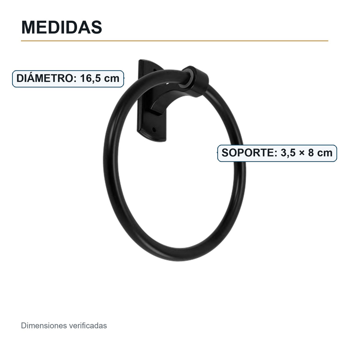 Medidas del toallero tipo aro de aluminio negro