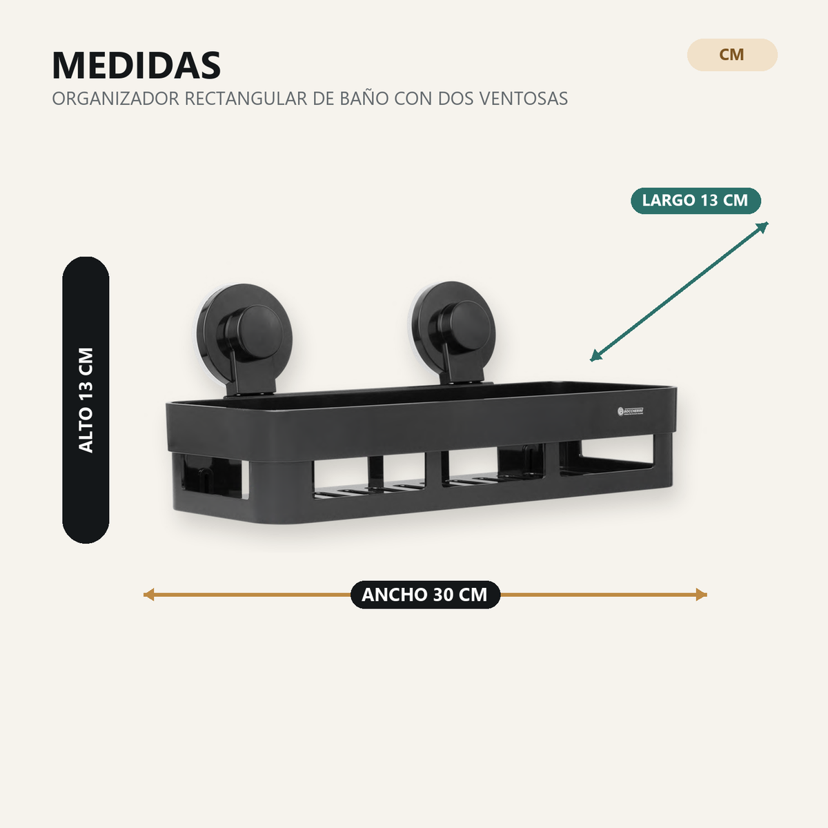 Medidas verificadas de organizador rectangular de baño