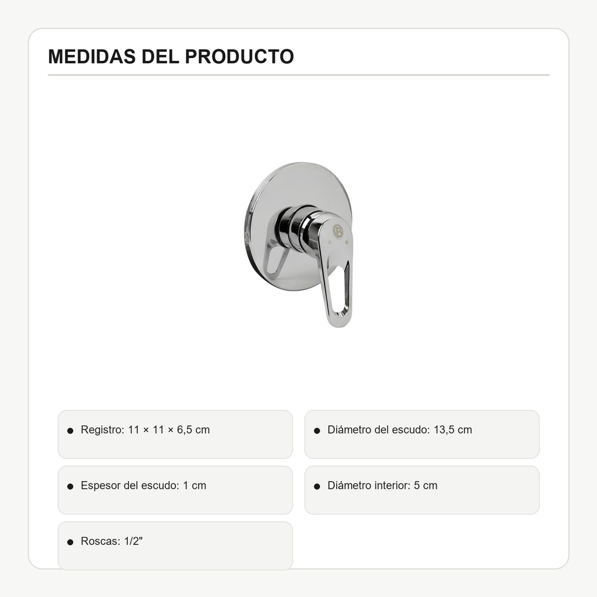 Registro monocontrol para ducha en ABS cromado con manija calada con medidas verificadas