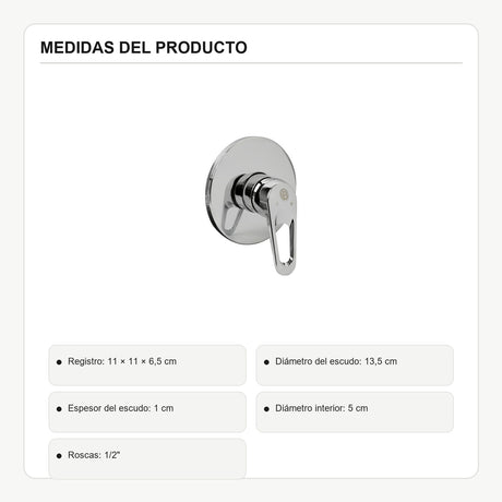Registro monocontrol para ducha en ABS cromado con manija calada