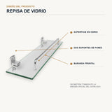 Repisa de vidrio con soportes de aluminio plateado con detalles de diseño