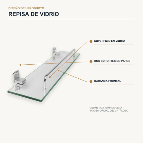 Repisa de vidrio con soportes de aluminio plateado