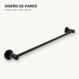 Vista técnica del toallero de barra en aluminio negro