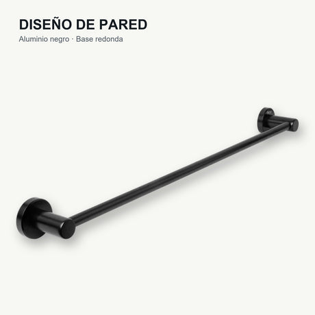 Toallero de barra en aluminio negro con base redonda