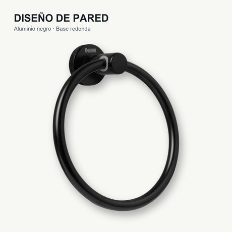 Toallero tipo aro en aluminio negro con base redonda