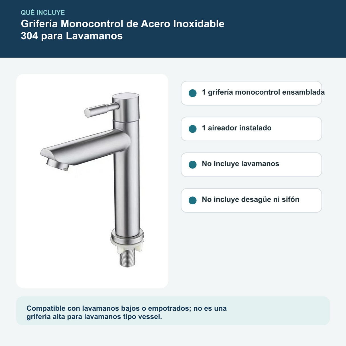 Contenido y características del grifería monocontrol de acero inoxidable 304 para lavamanos