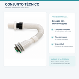 Lámina técnica del conjunto de desagüe con sifón corrugado y alcance de la evidencia disponible
