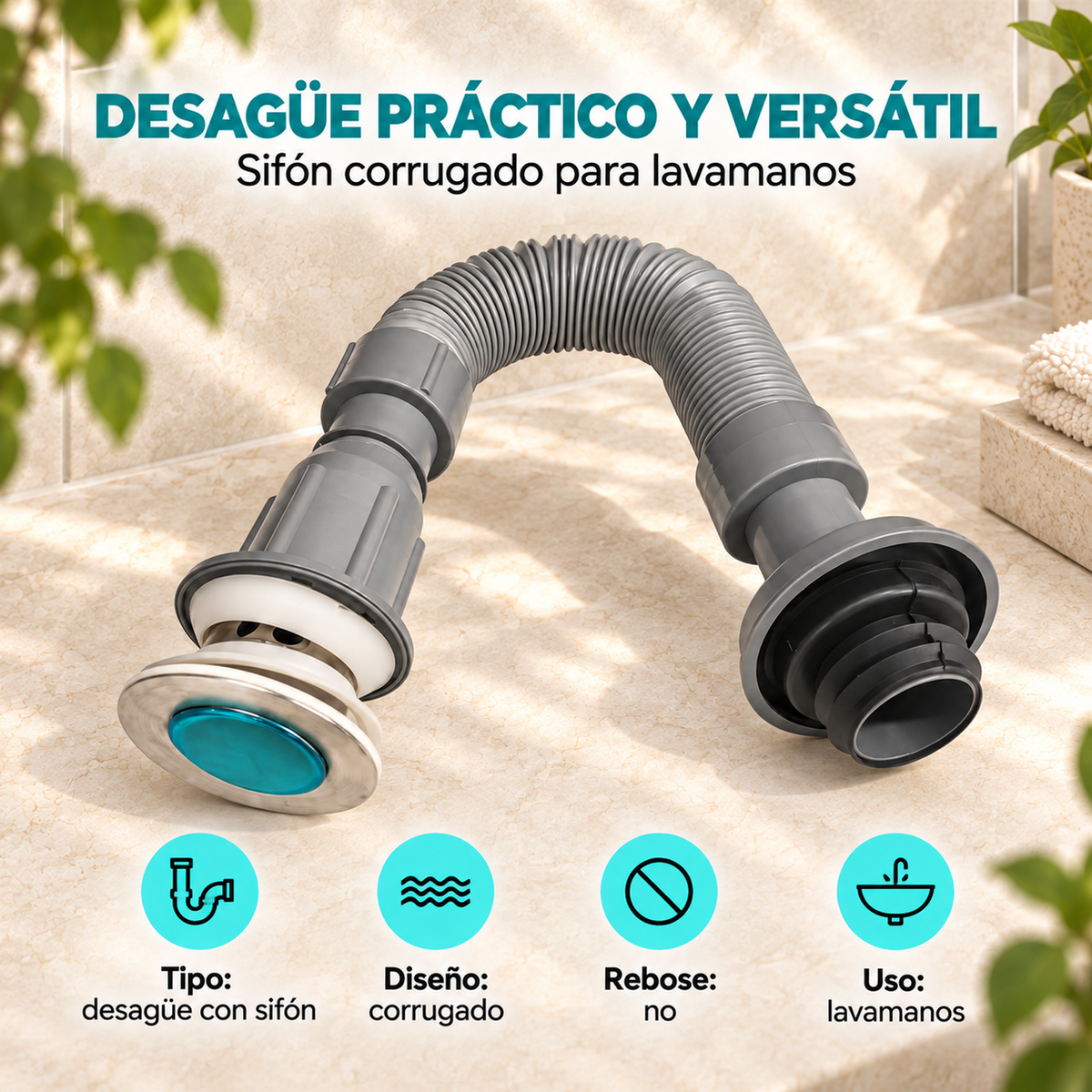 Características del desagüe con sifón corrugado
