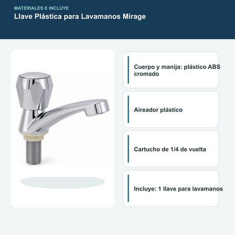 Llave Plástica para Lavamanos Mirage