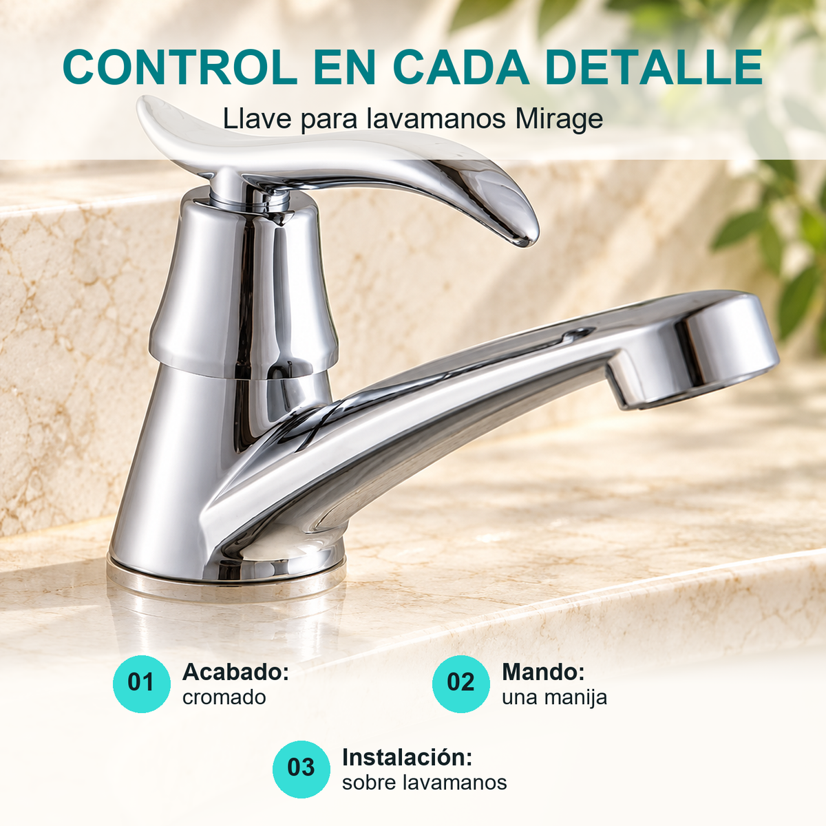 Grifería Lavamanos Mirage Agua Fría Cromada - caracteristicas