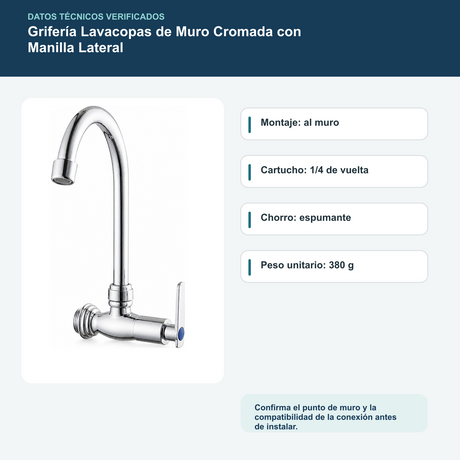 Grifería Lavacopas de Muro Cromada con Manilla Lateral