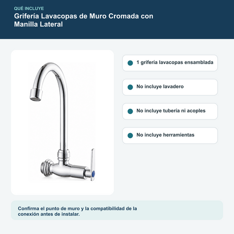 Grifería Lavacopas de Muro Cromada con Manilla Lateral