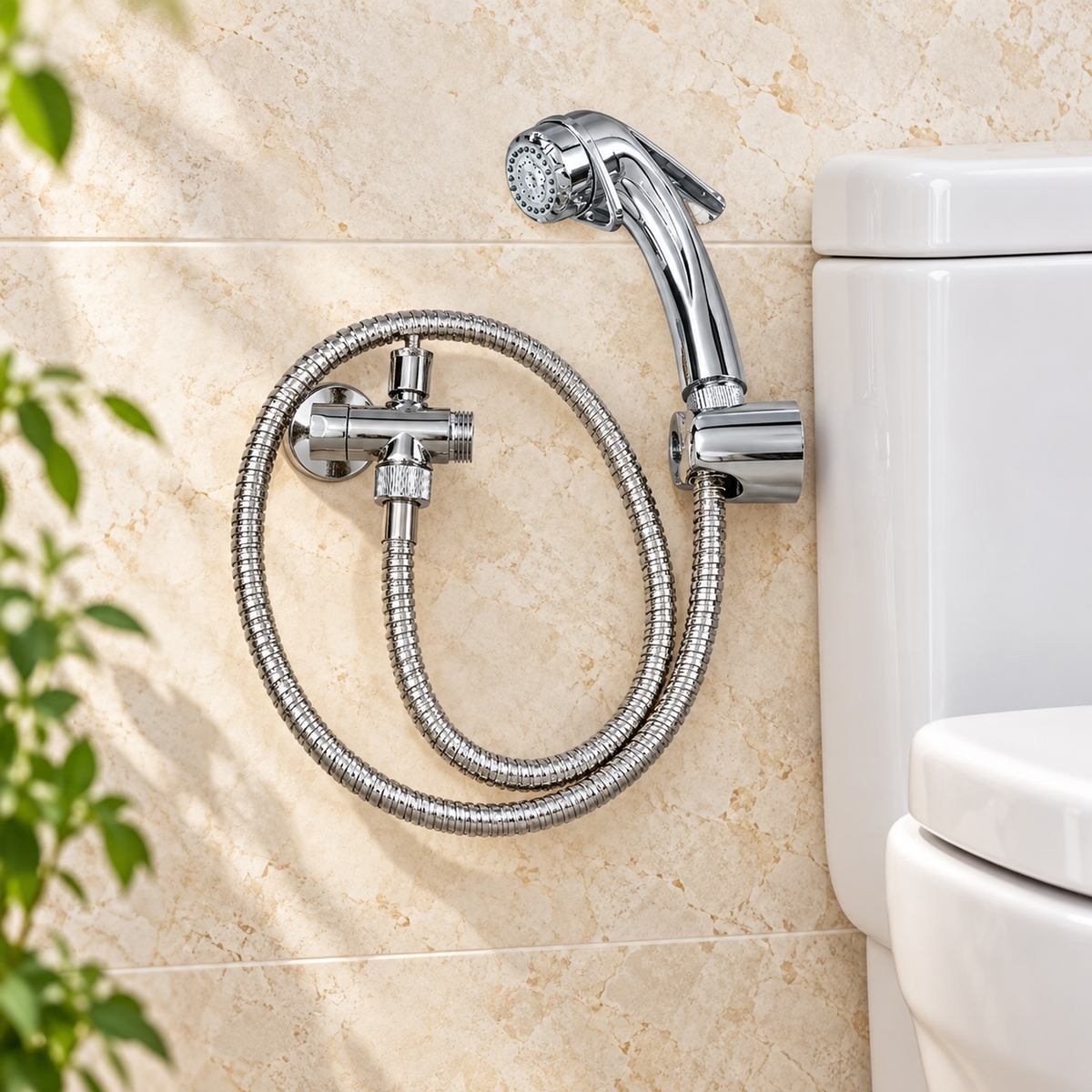 Bidet Árabe de Mano Cromado con Flexible 1 m - ambientacion