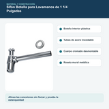 Materiales y construcción verificados del sifón botella para lavamanos de 1 1/4 pulgadas con tubo de 25 cm