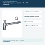Contenido y características del sifón botella para lavamanos de 1 1/4 pulgadas con tubo de 25 cm
