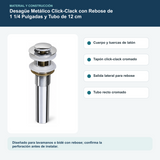 Materiales y construcción verificados del desagüe metálico click-clack con rebose de 1 1/4 pulgadas y tubo de 12 cm