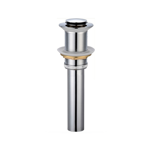 Desagüe Metálico Click-Clack sin Rebose de 1 1/4 Pulgadas con Tubo de 15 cm completo sobre fondo blanco profesional
