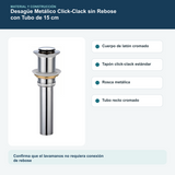 Materiales y construcción verificados del desagüe metálico click-clack sin rebose de 1 1/4 pulgadas con tubo de 15 cm