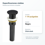 Especificaciones del desagüe click-clack negro para lavamanos