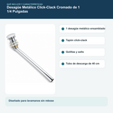 Contenido y características del desagüe metálico click-clack cromado de 1 1/4 pulgadas