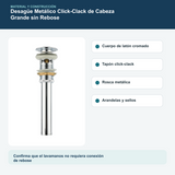 Materiales y construcción verificados del desagüe metálico click-clack de cabeza grande sin rebose de 1 1/4 pulgadas