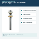 Contenido y características del desagüe metálico click-clack de cabeza grande sin rebose de 1 1/4 pulgadas