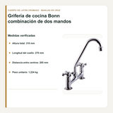 Altura, cuello y distancia entre centros de la grifería de cocina