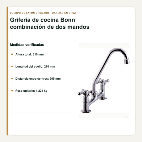 Grifería Mezcladora Bonn Cromada para Lavaplatos 31 cm