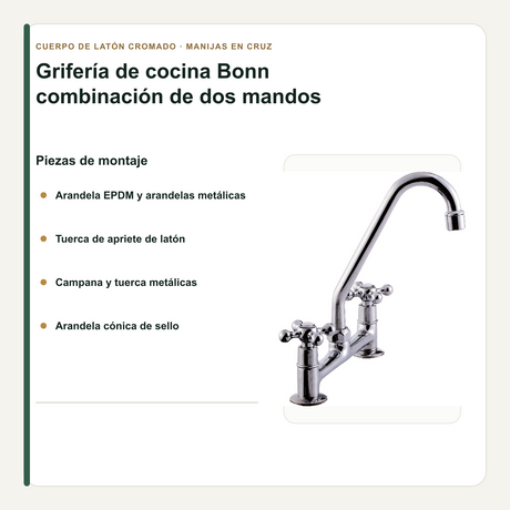 Grifería Mezcladora Bonn Cromada para Lavaplatos 31 cm