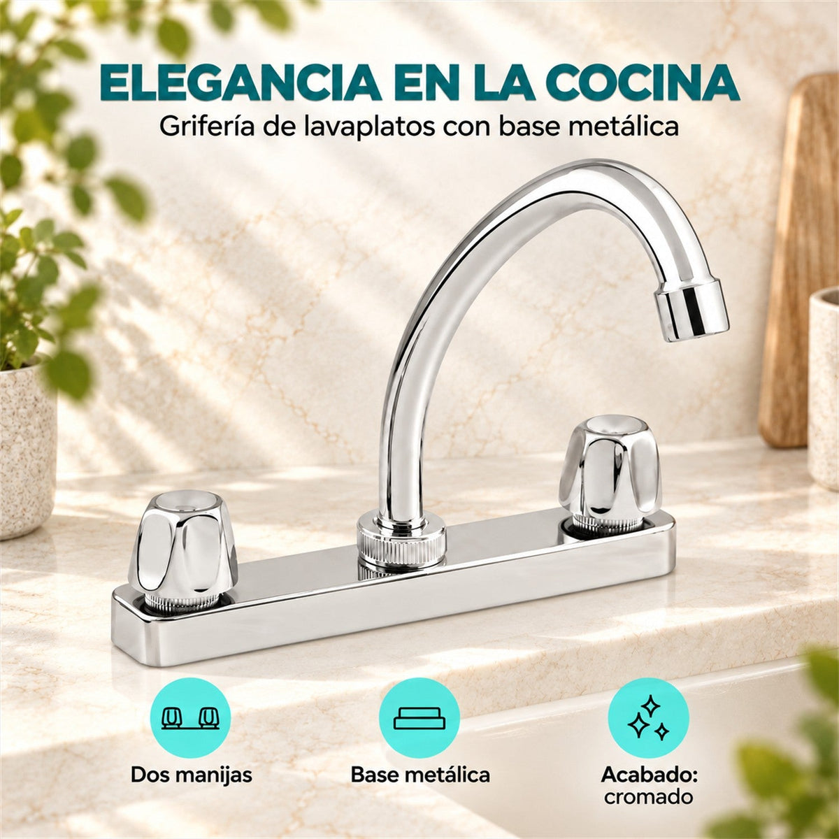 Grifería Lavaplatos Cromada con Base Metálica - características