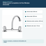 Medidas y datos verificados del grifería para lavaplatos de dos manijas antonella