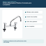 Medidas y datos verificados del grifería mezcladora plástica cromada para lavaplatos