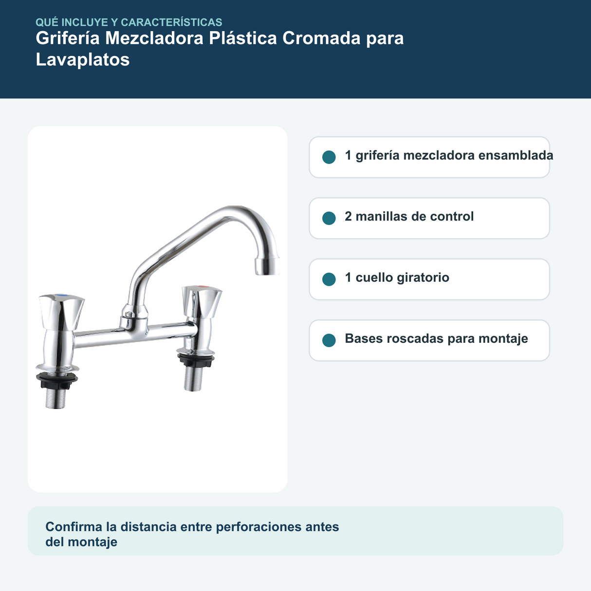 Contenido y características del grifería mezcladora plástica cromada para lavaplatos