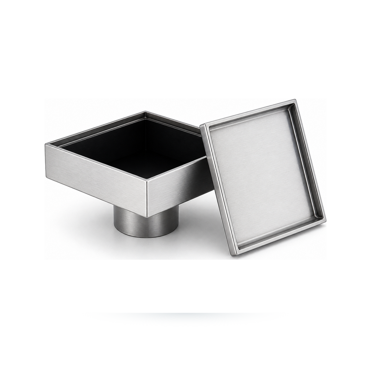 Desagüe de Piso Invisible 10 × 10 cm en Acero Inoxidable 304 sobre fondo blanco profesional