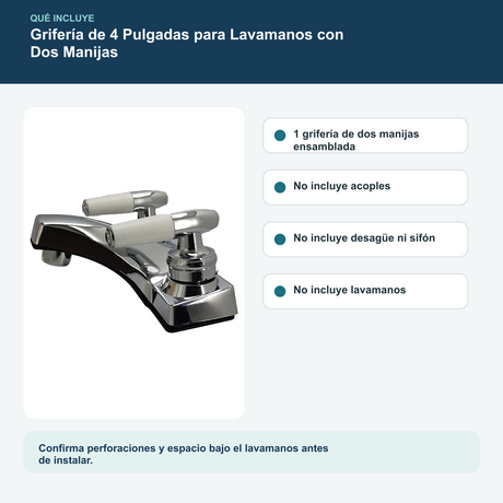 Grifería de 4 Pulgadas para Lavamanos con Dos Manijas
