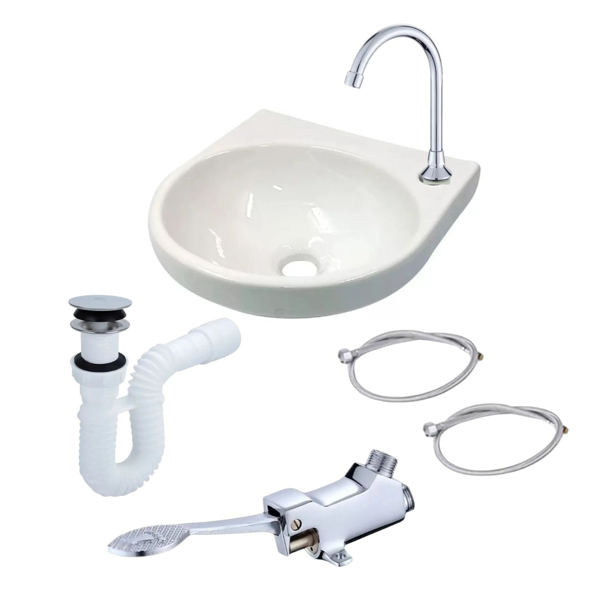 Set Griferia Pedal Lavamanos Porcelana Blanco 30x30 Deságües